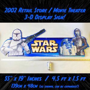 RARE VTG 2002 Star Wars 3-D RETAIL DISPLAY SIGN! 55"x19" Cardboard MOVIE THEATER